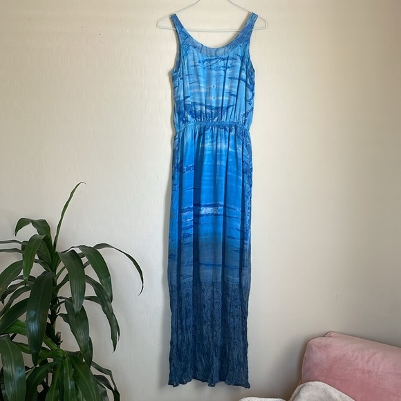 Gypsy 05 Silk Beachy Blue Boho Embroidered Printed Maxi Dress - Picture 15 of 15
